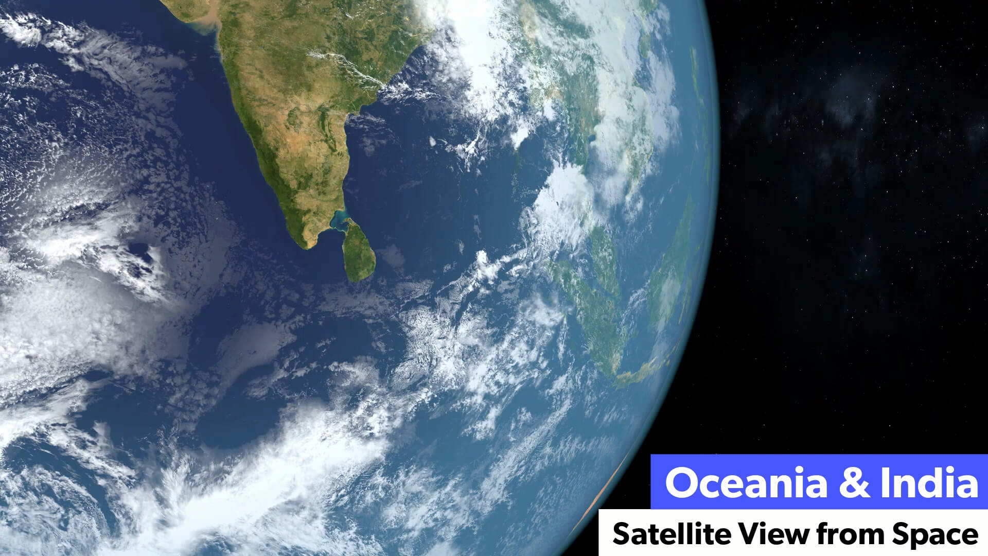 Oceania and India Satellite View from Space